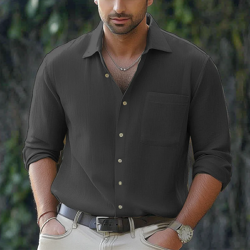 Jorge | Men'S Basic Solid Color Lapel Long Sleeve Shirt - Image 5