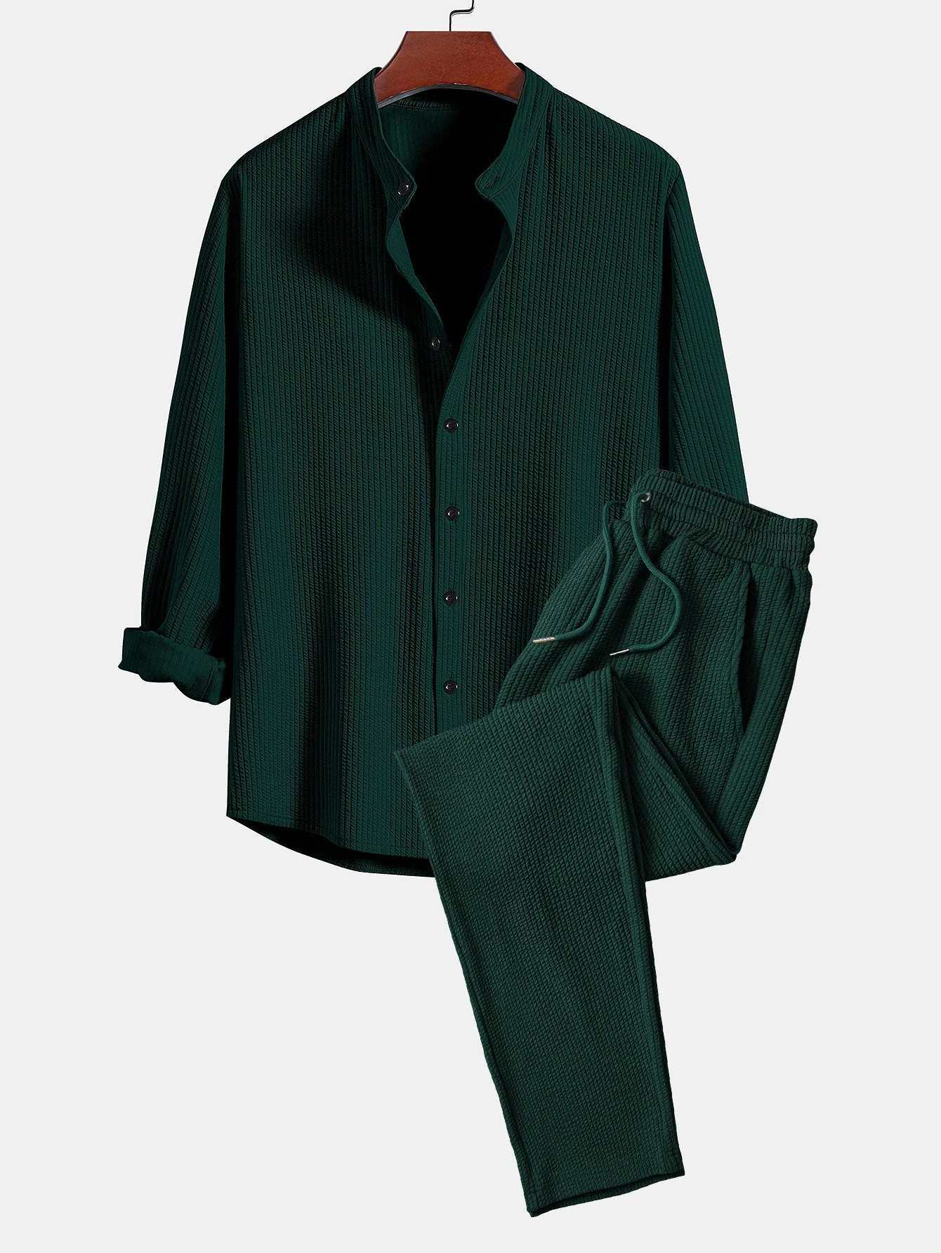 Jory® | Muscle Fit Long Sleeve Shirt With Ribbed Collar & Straight Leg Ribbed Trousers - Image 3