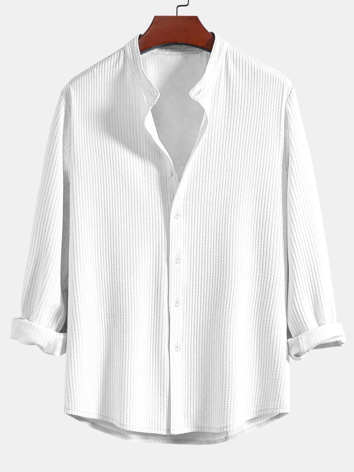 Jory® | Muscle Fit Long Sleeve Shirt With Ribbed Collar & Straight Leg Ribbed Trousers - Image 8