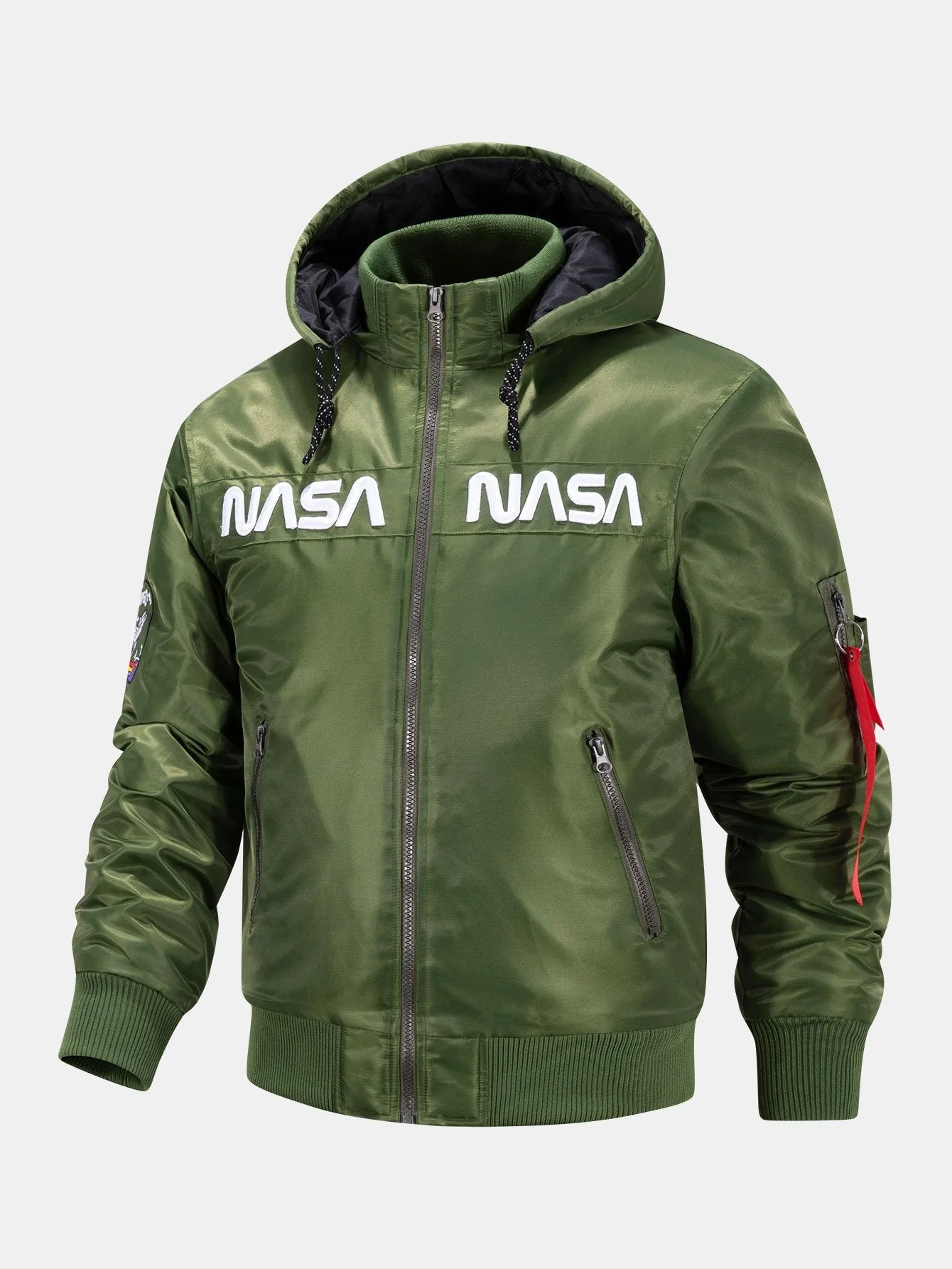Jos�� | NASA Embroidery Quilted Lined Detachable Hooded Bomber Jacket - Image 6