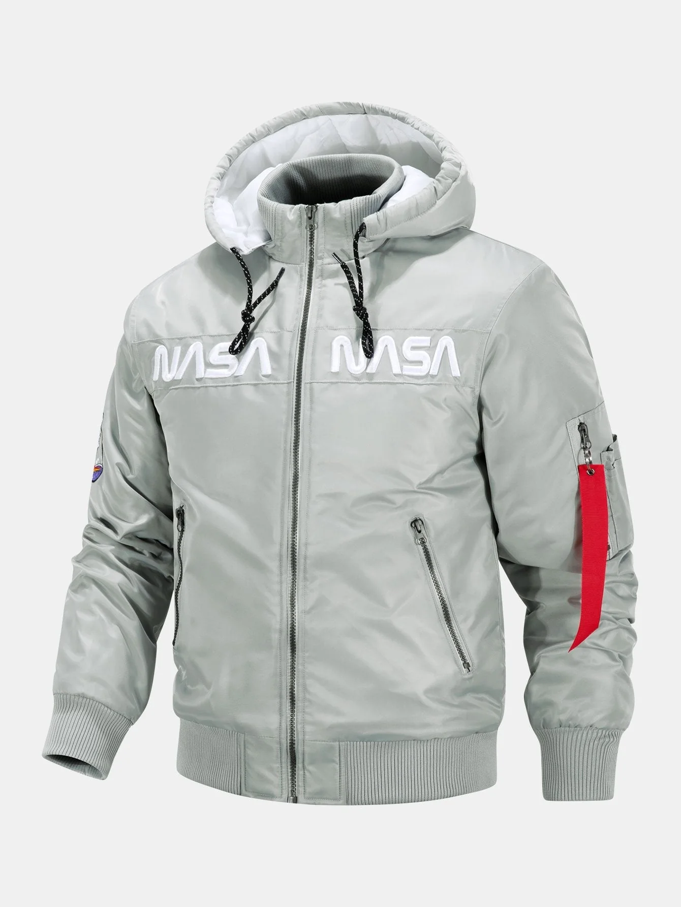Jos�� | NASA Embroidery Quilted Lined Detachable Hooded Bomber Jacket - Image 8