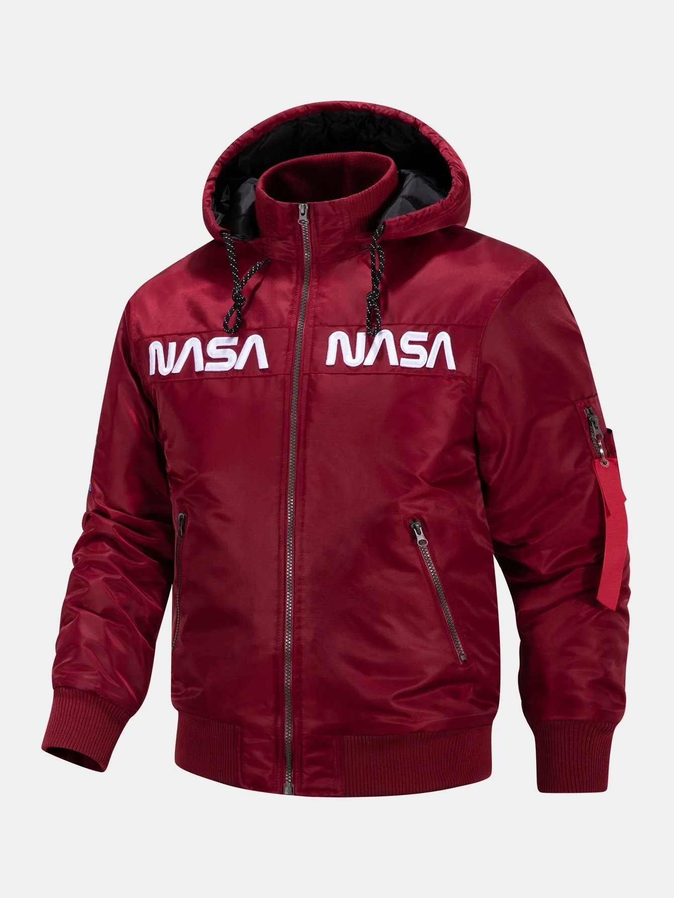 Jos�� | NASA Embroidery Quilted Lined Detachable Hooded Bomber Jacket - Image 9