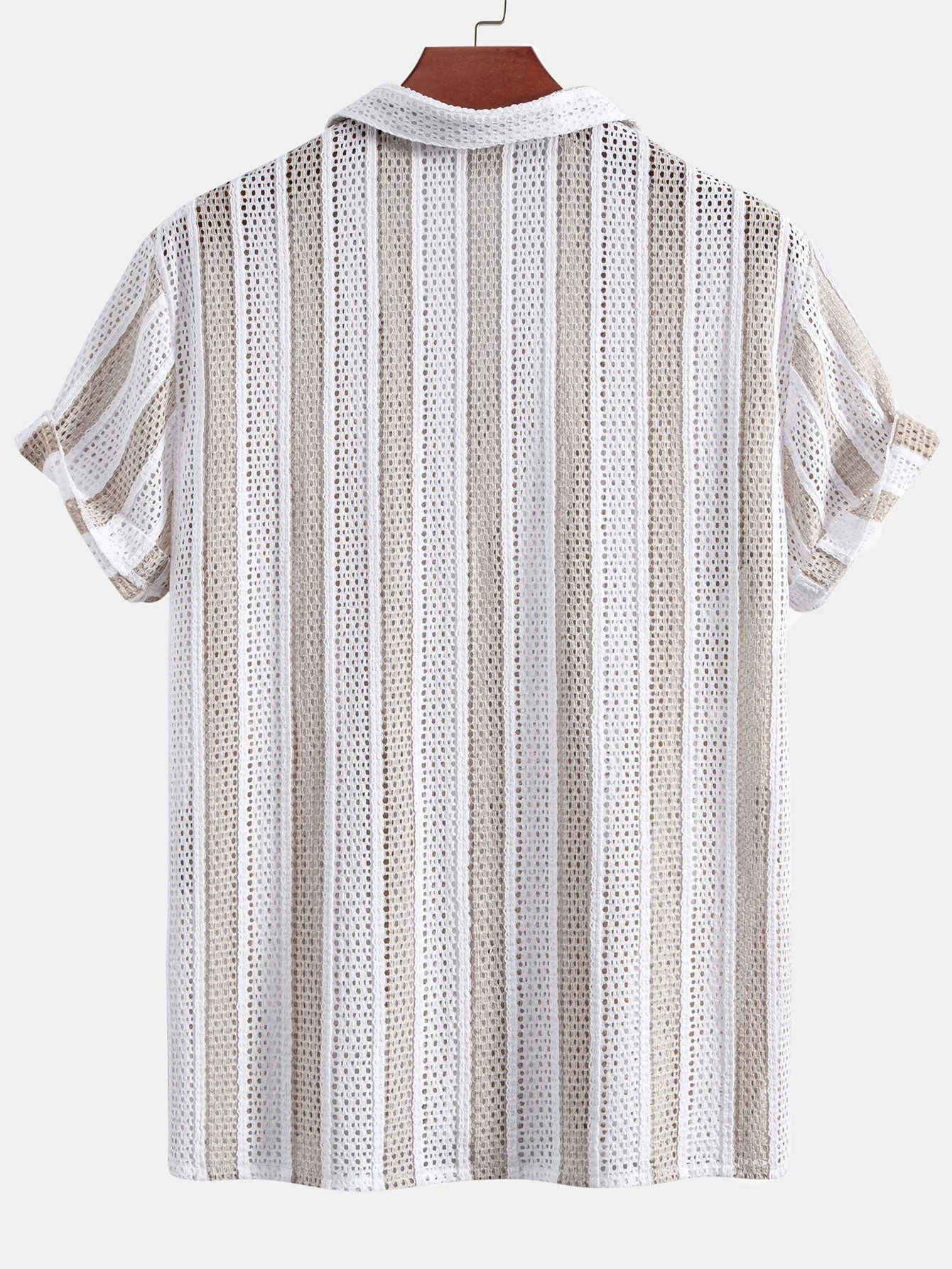 Josafat® | Striped Mesh Cuban Shirt & Wrinkle Textured Straight Leg Pants - Image 4