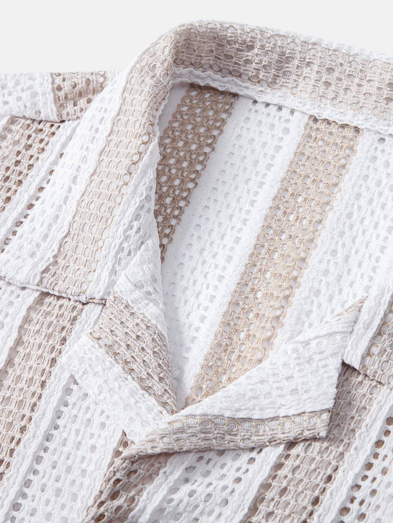 Josafat® | Striped Mesh Cuban Shirt & Wrinkle Textured Straight Leg Pants - Image 5