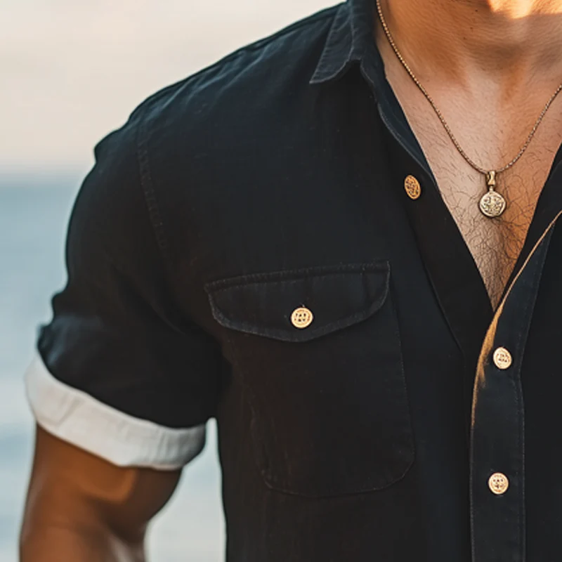 Jose | Men'S Summer Business Color Matching Lapel Short-Sleeved Shirt - Image 3
