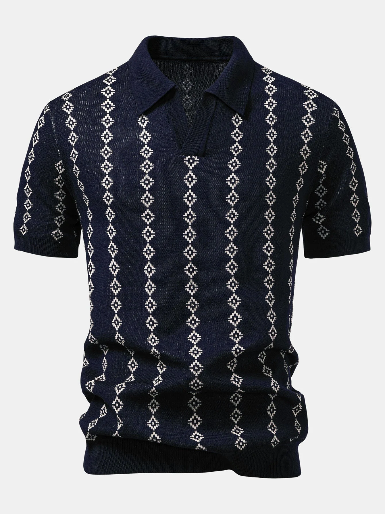 Joseph | Geometric Knit V Neck Polo Shirt - Image 3