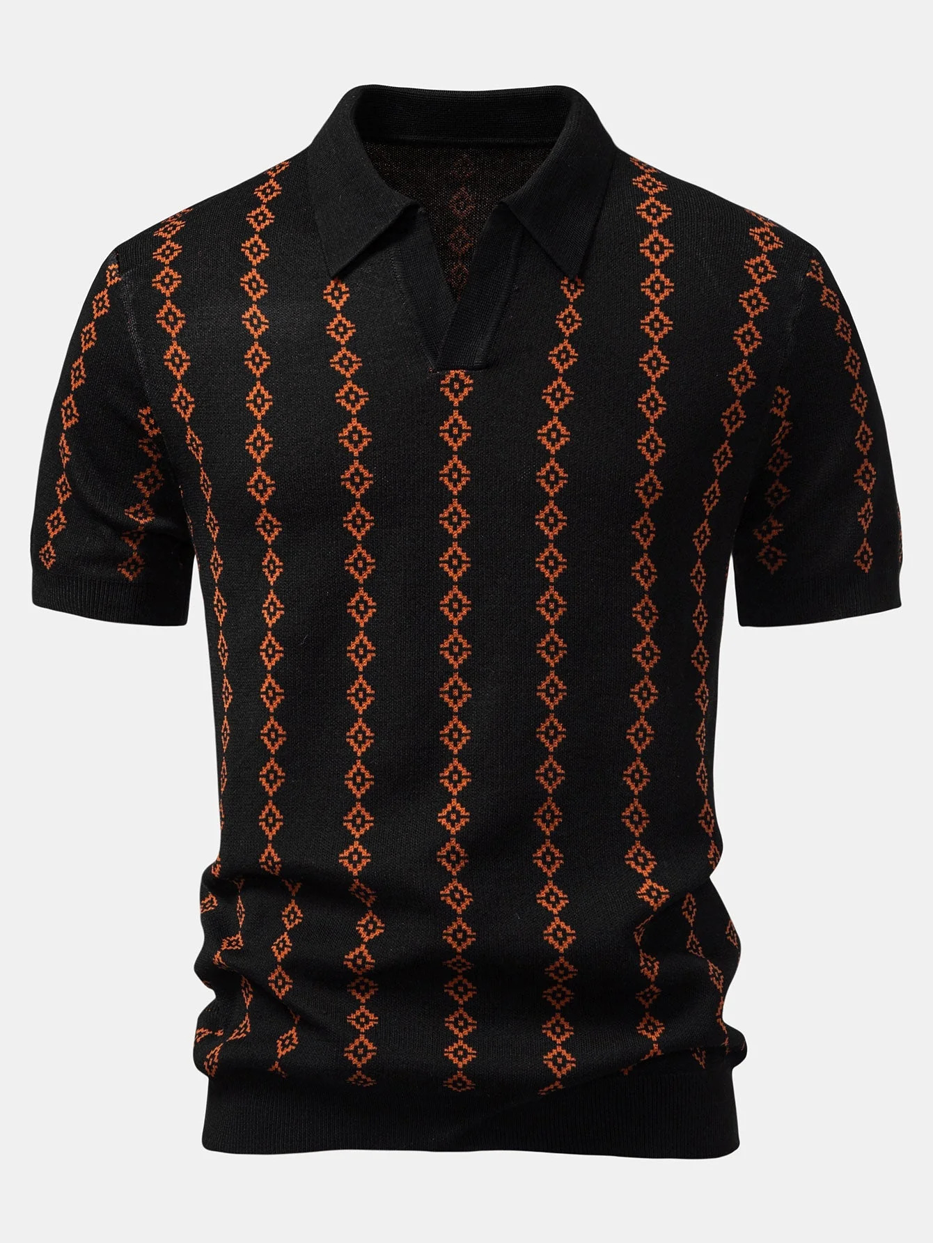 Joseph | Geometric Knit V Neck Polo Shirt - Image 4