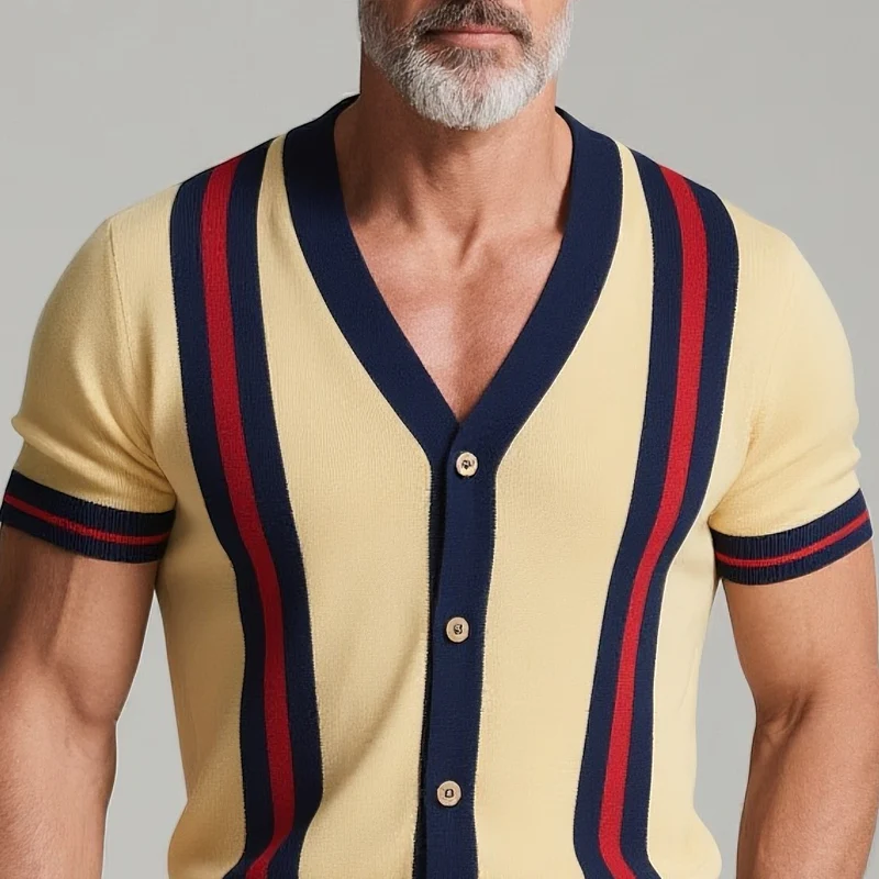 Joseph | Men'S Striped V Neck Short Sleeve Knit Cardigan - Image 3