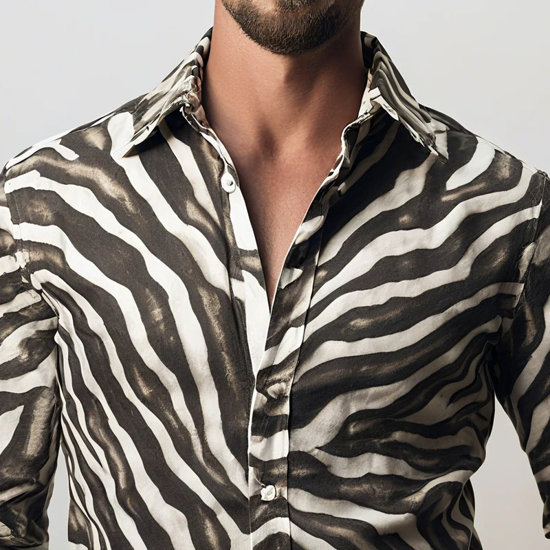 Joseph | Men'S Zebra Print Lapel Long Sleeve Shirt - Image 3