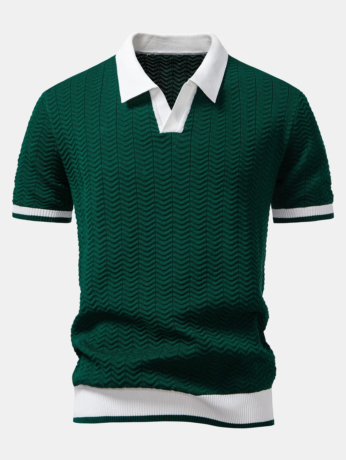 Josh® | Texture Contrast Knitted V Neck Polo Shirt - Image 3