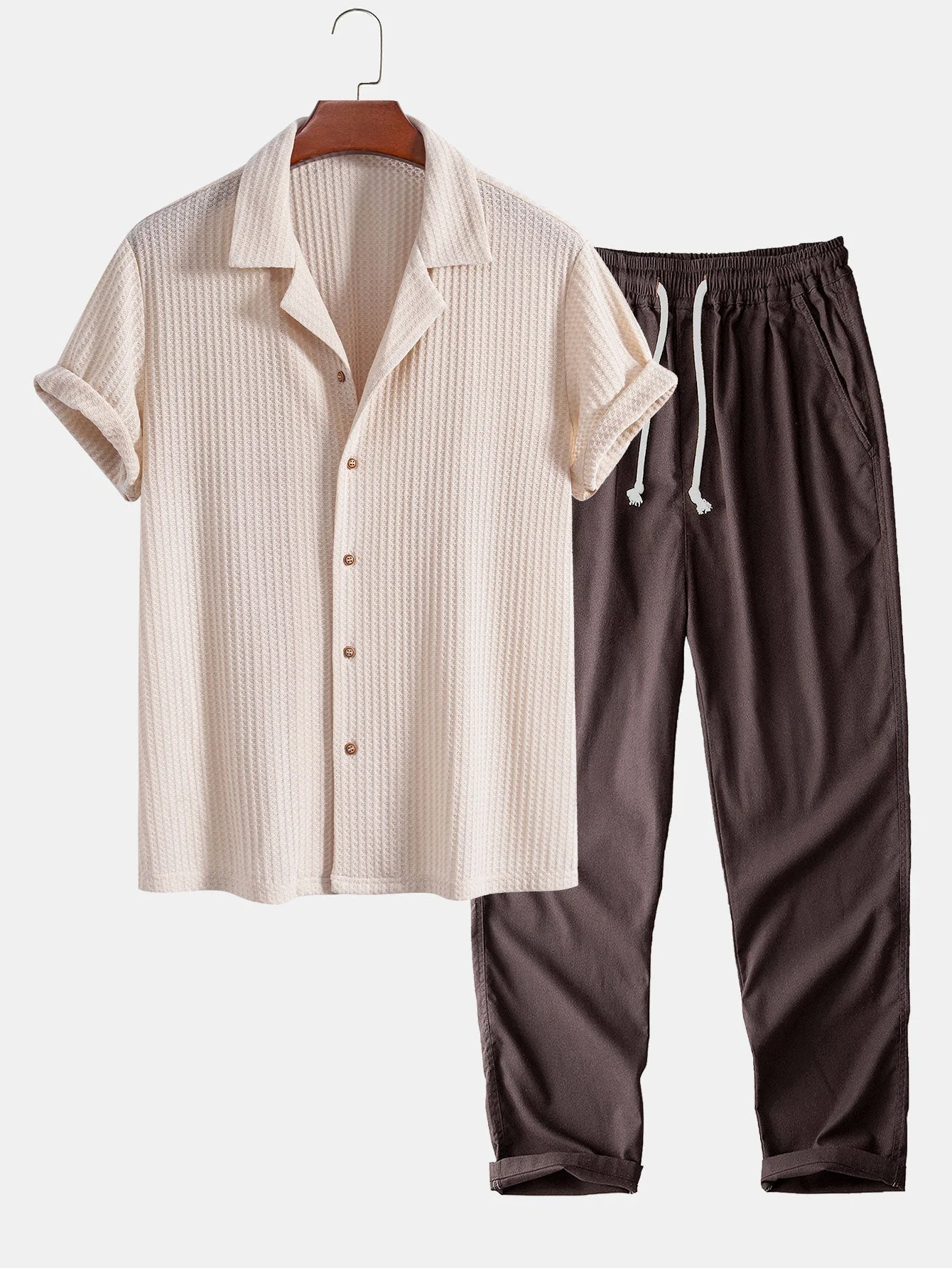 Joshua® | Short Sleeved Cuban Waffle Knit Shirt & Straight Linen Pants - Image 3