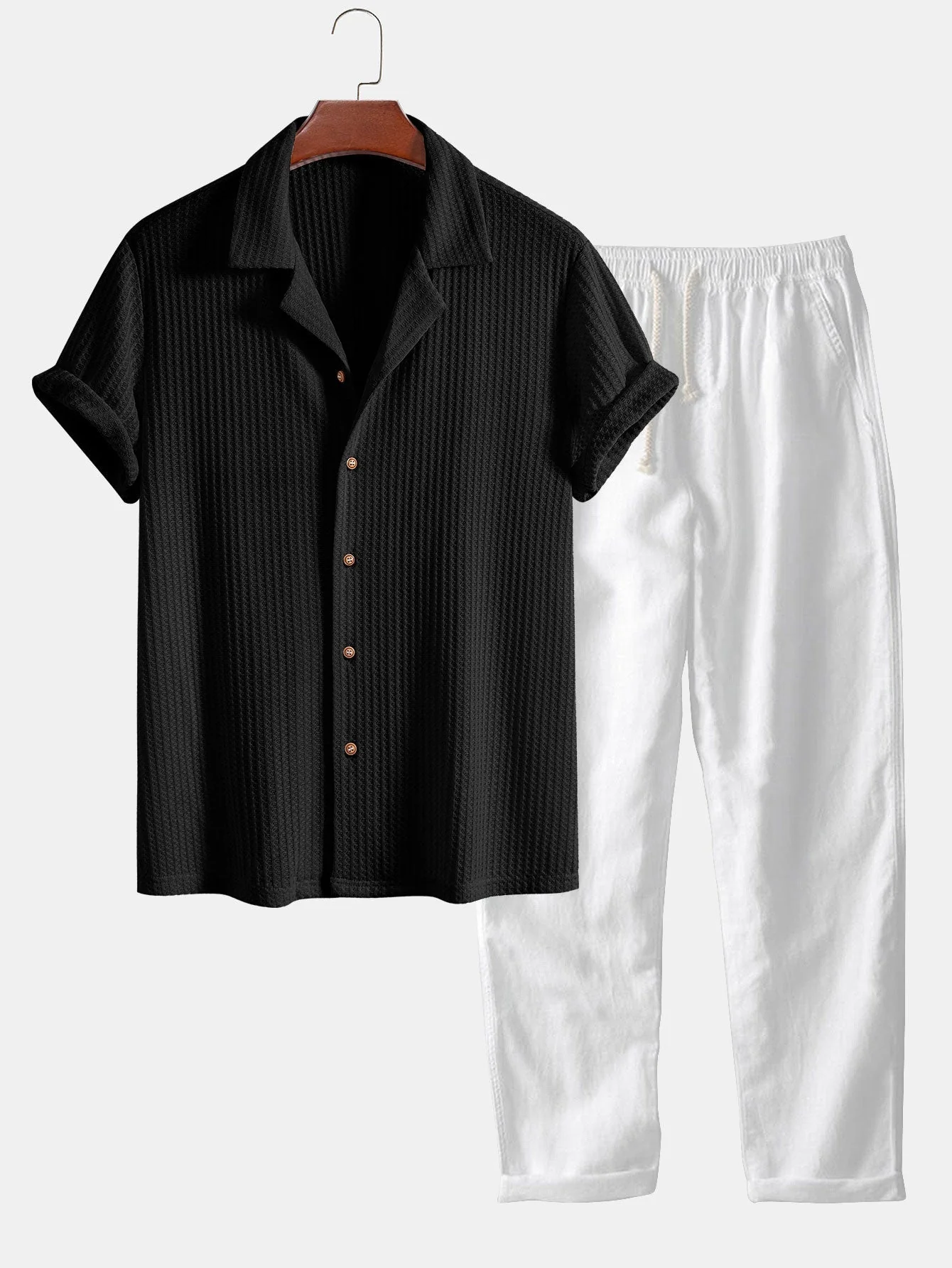 Joshua® | Short Sleeved Cuban Waffle Knit Shirt & Straight Linen Pants - Image 4