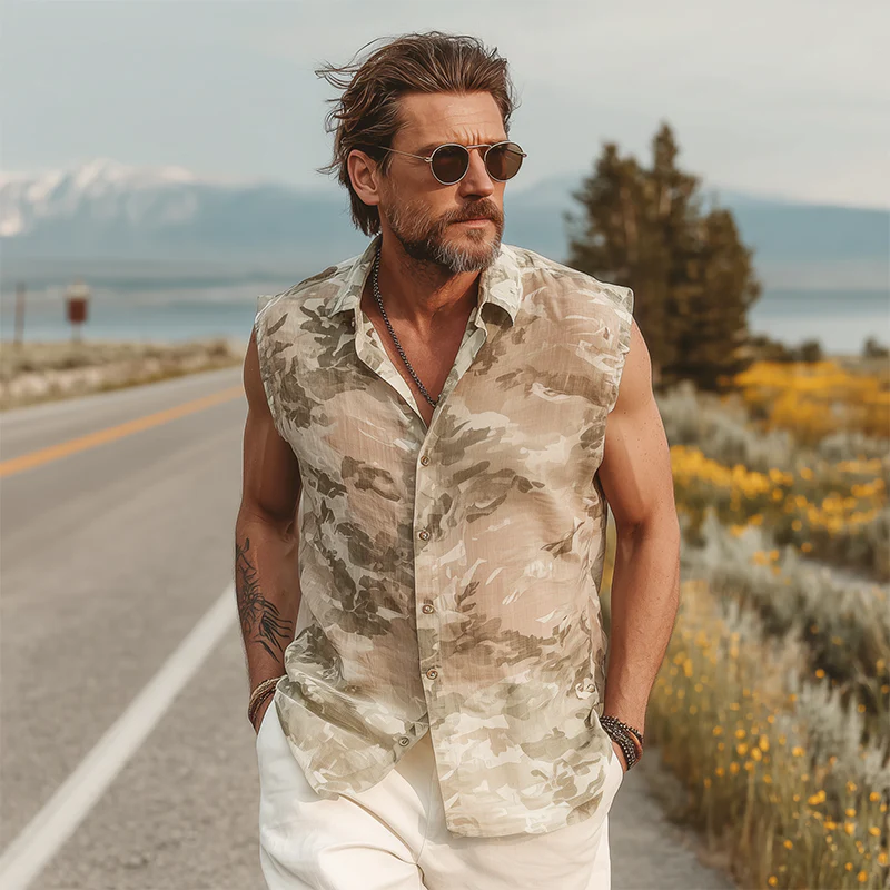 Joshua | Men'S Summer Fashion Casual Chiffon Slightly Transparent Sexy Camouflage Print Sleeveless Shirt - Image 3