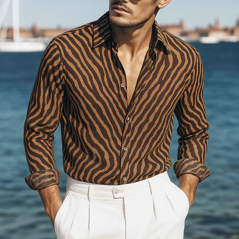 Joshua | Men'S Zebra Print Chiffon Lapel Long Sleeve Shirt - Image 2