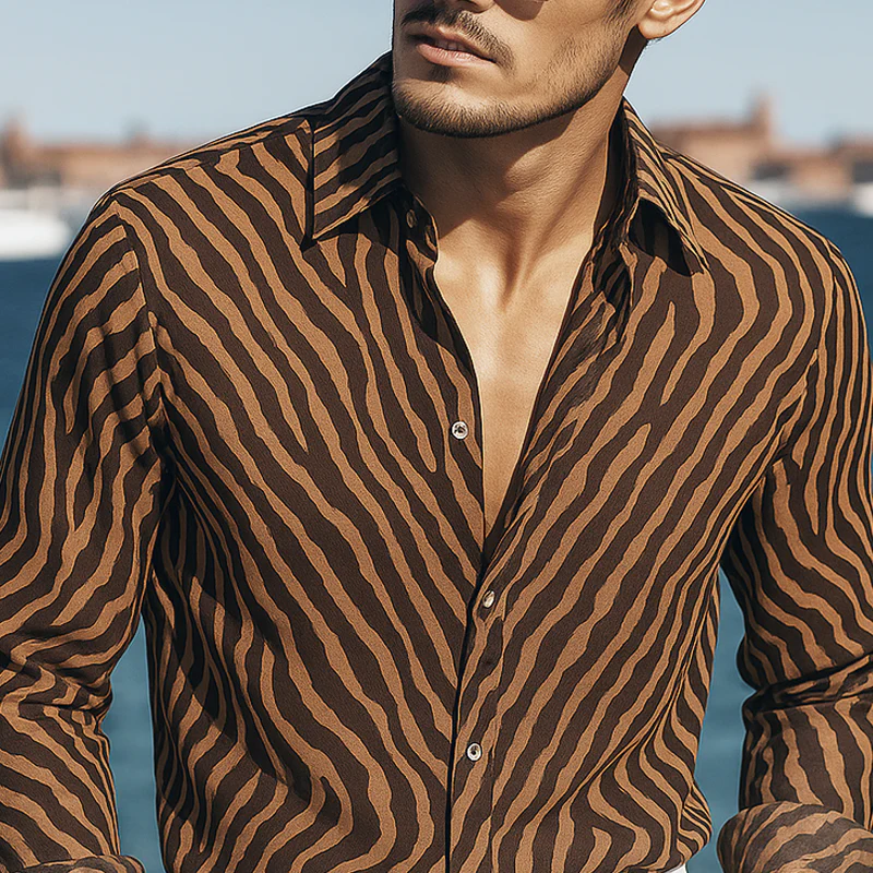 Joshua | Men'S Zebra Print Chiffon Lapel Long Sleeve Shirt - Image 3