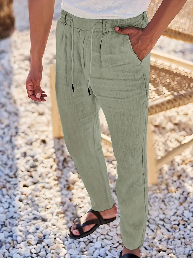 Joshua | Wide-leg linen pants with drawstring - Image 10
