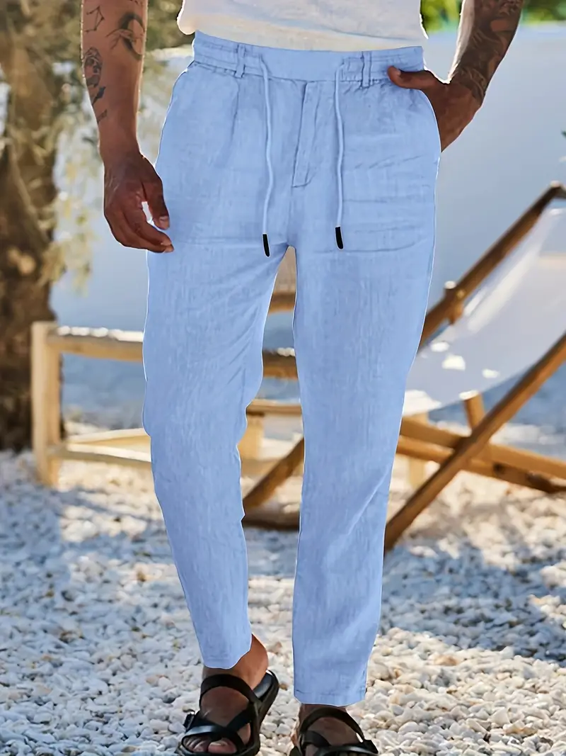 Joshua | Wide-leg linen pants with drawstring - Image 12
