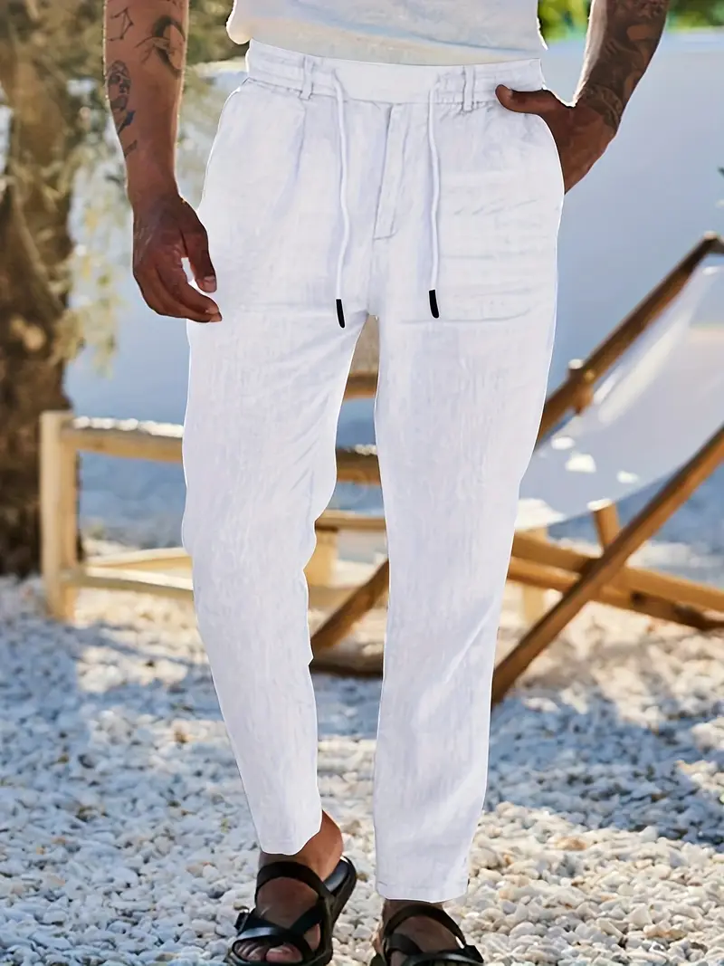 Joshua | Wide-leg linen pants with drawstring - Image 15