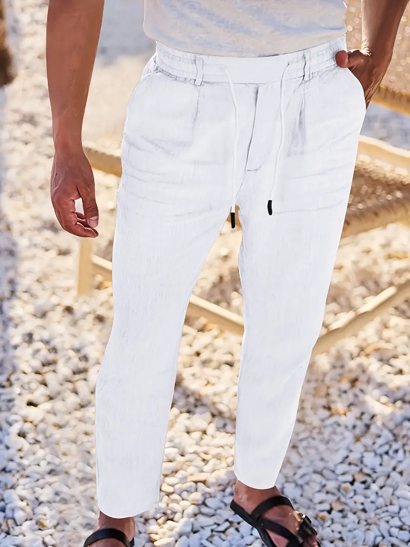 Joshua | Wide-leg linen pants with drawstring - Image 16