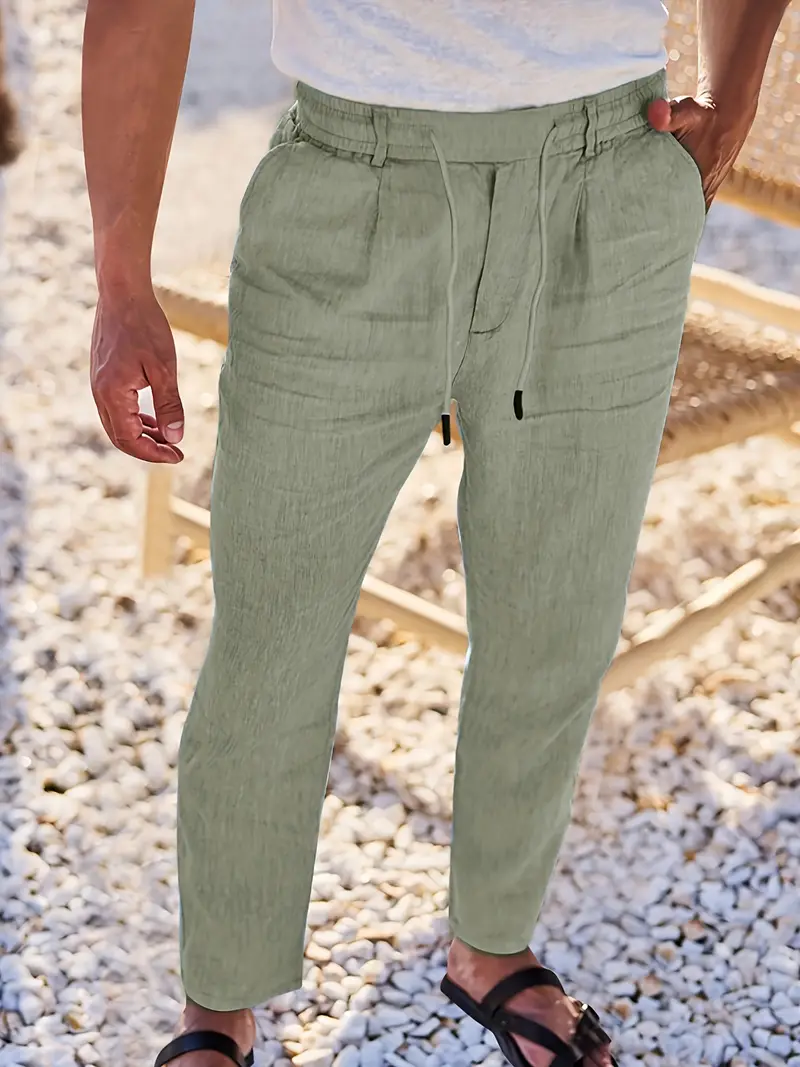 Joshua | Wide-leg linen pants with drawstring - Image 2