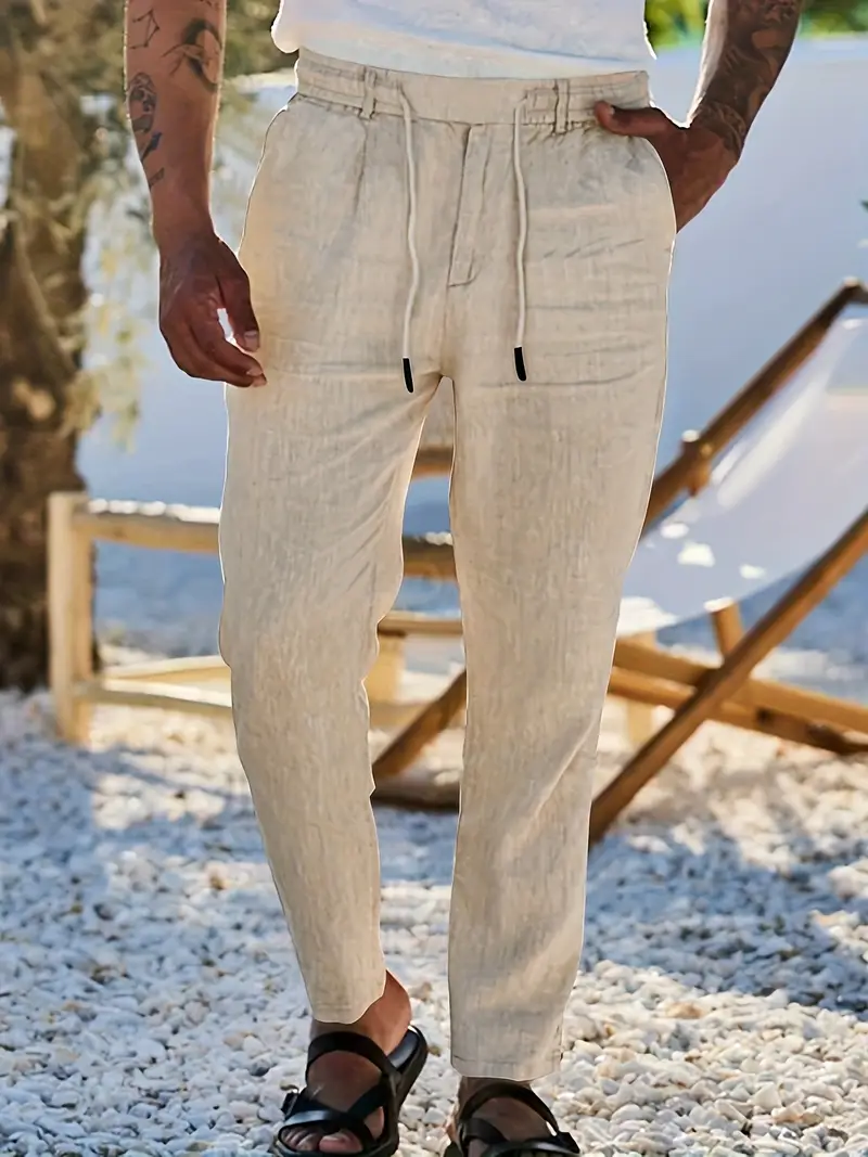 Joshua | Wide-leg linen pants with drawstring - Image 20