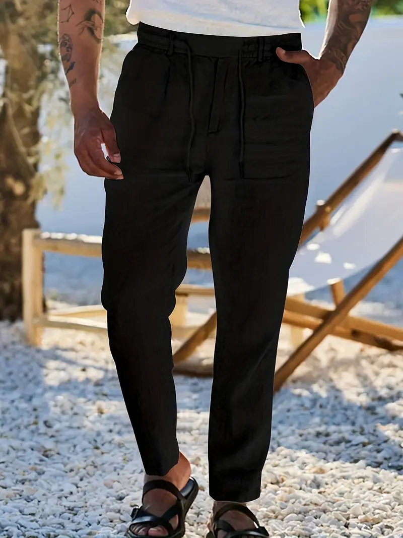 Joshua | Wide-leg linen pants with drawstring - Image 29