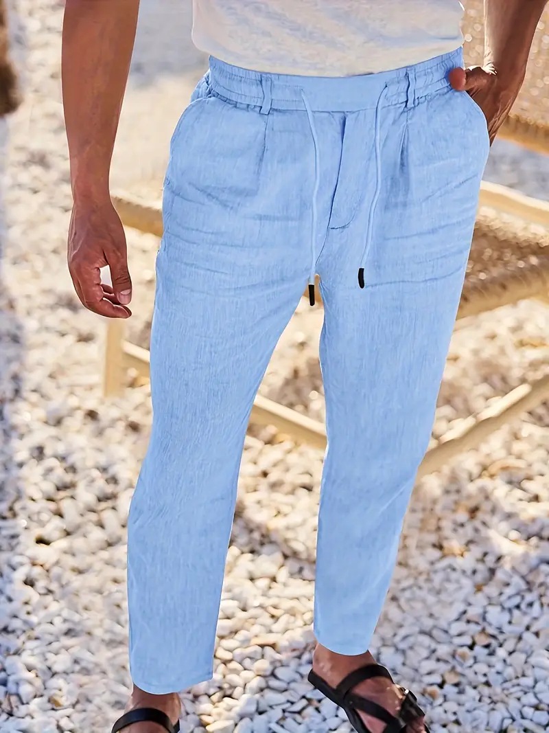 Joshua | Wide-leg linen pants with drawstring - Image 3