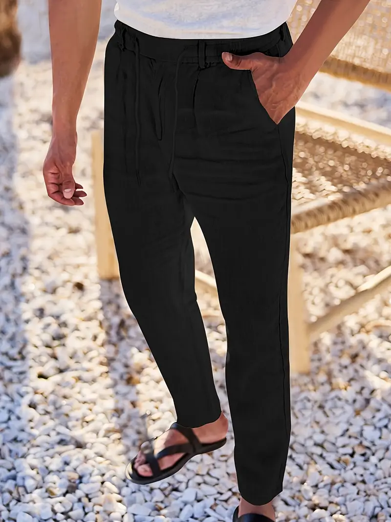 Joshua | Wide-leg linen pants with drawstring - Image 31