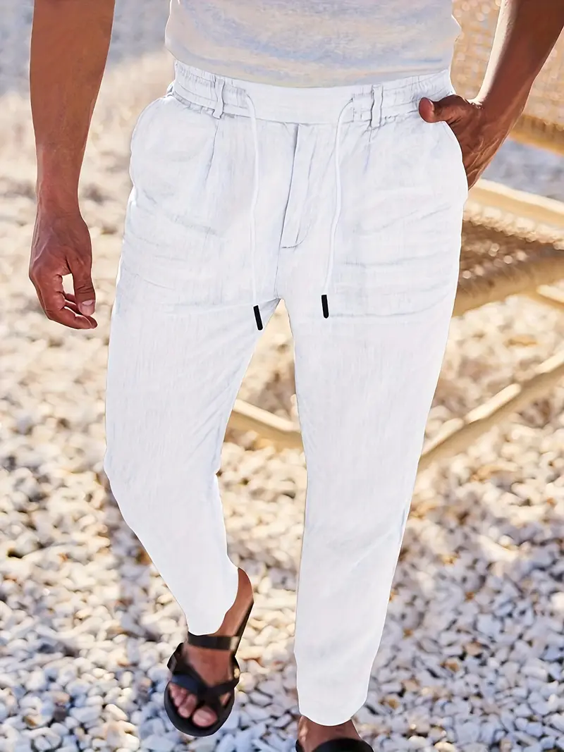 Joshua | Wide-leg linen pants with drawstring - Image 4