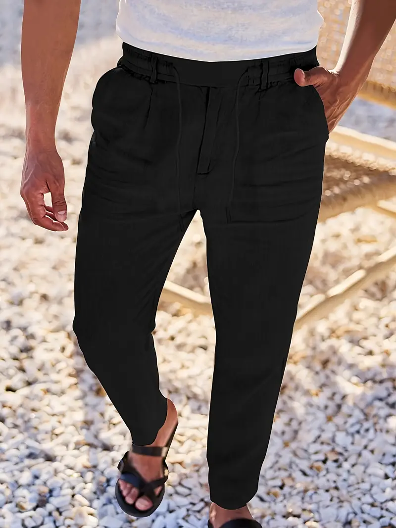 Joshua | Wide-leg linen pants with drawstring - Image 7
