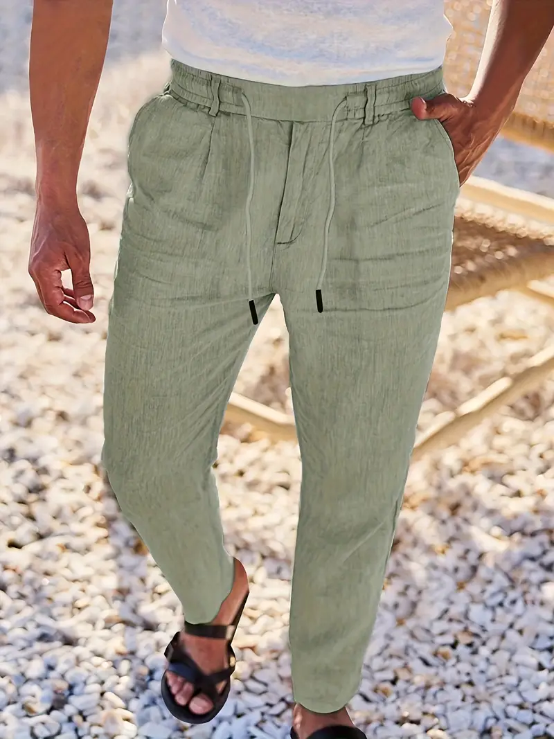 Joshua | Wide-leg linen pants with drawstring - Image 9