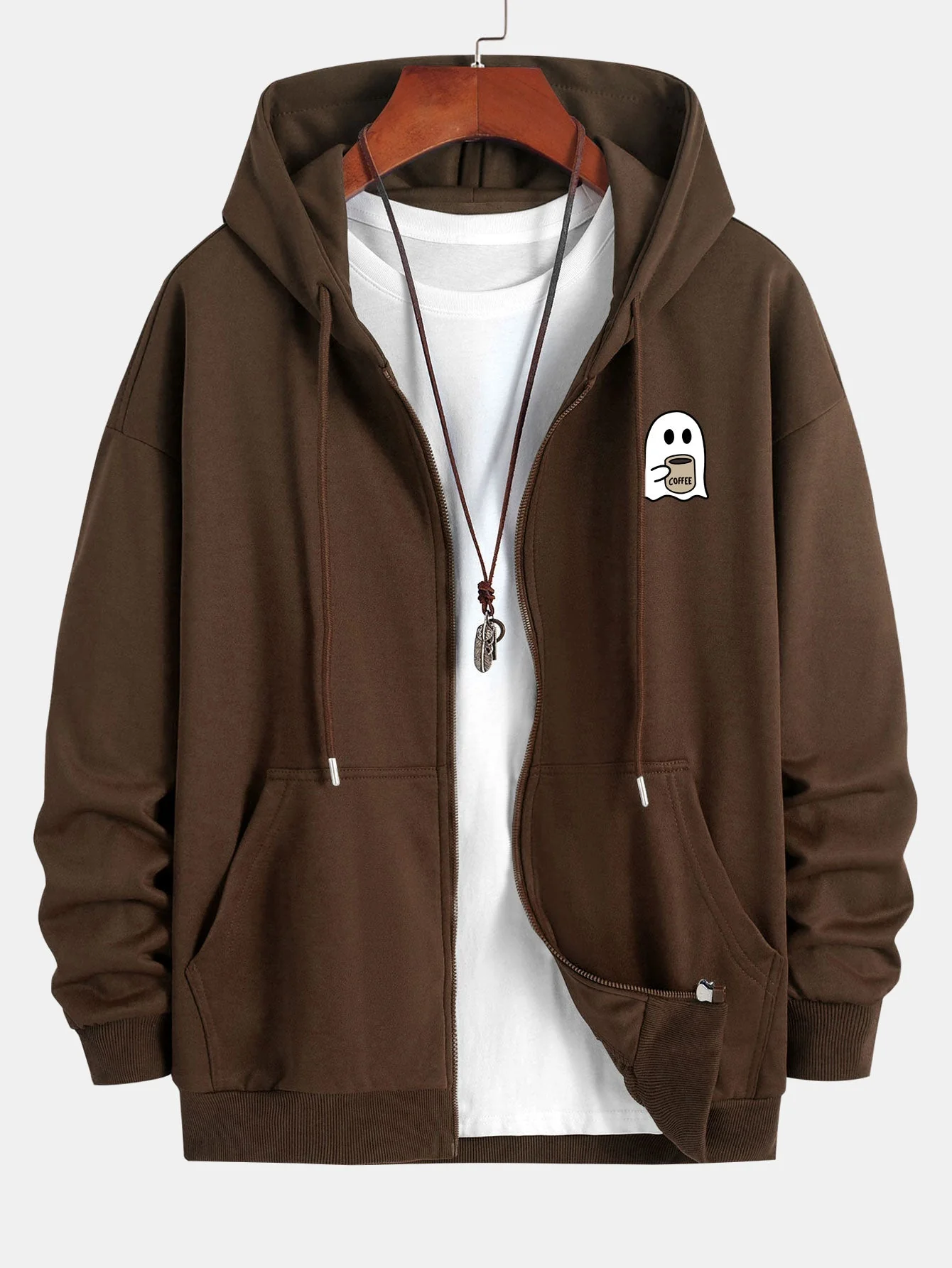 Josías® | Ghost Drinking Coffee Print Relax Fit Zip Hoodie - Image 10