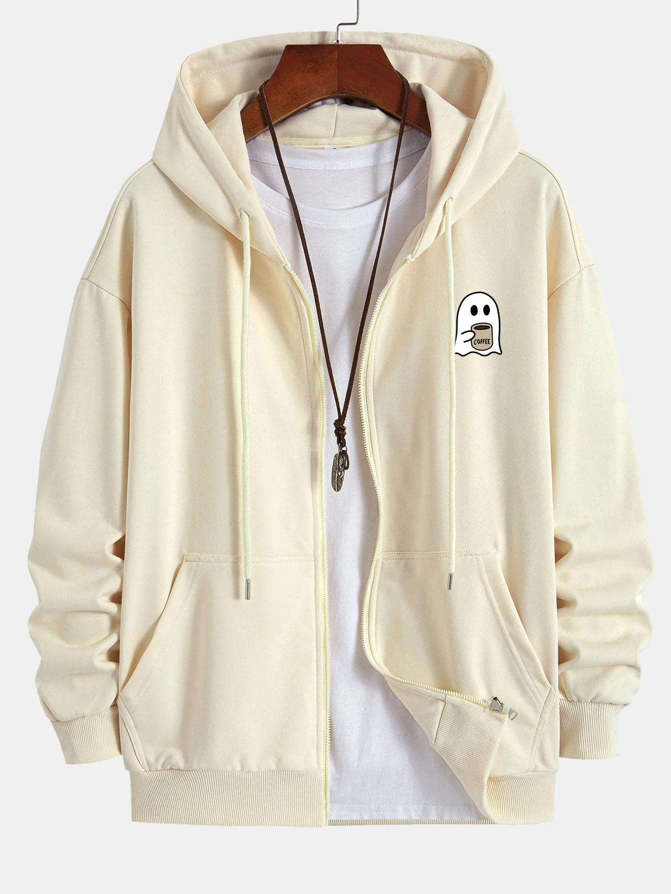 Josías® | Ghost Drinking Coffee Print Relax Fit Zip Hoodie - Image 11