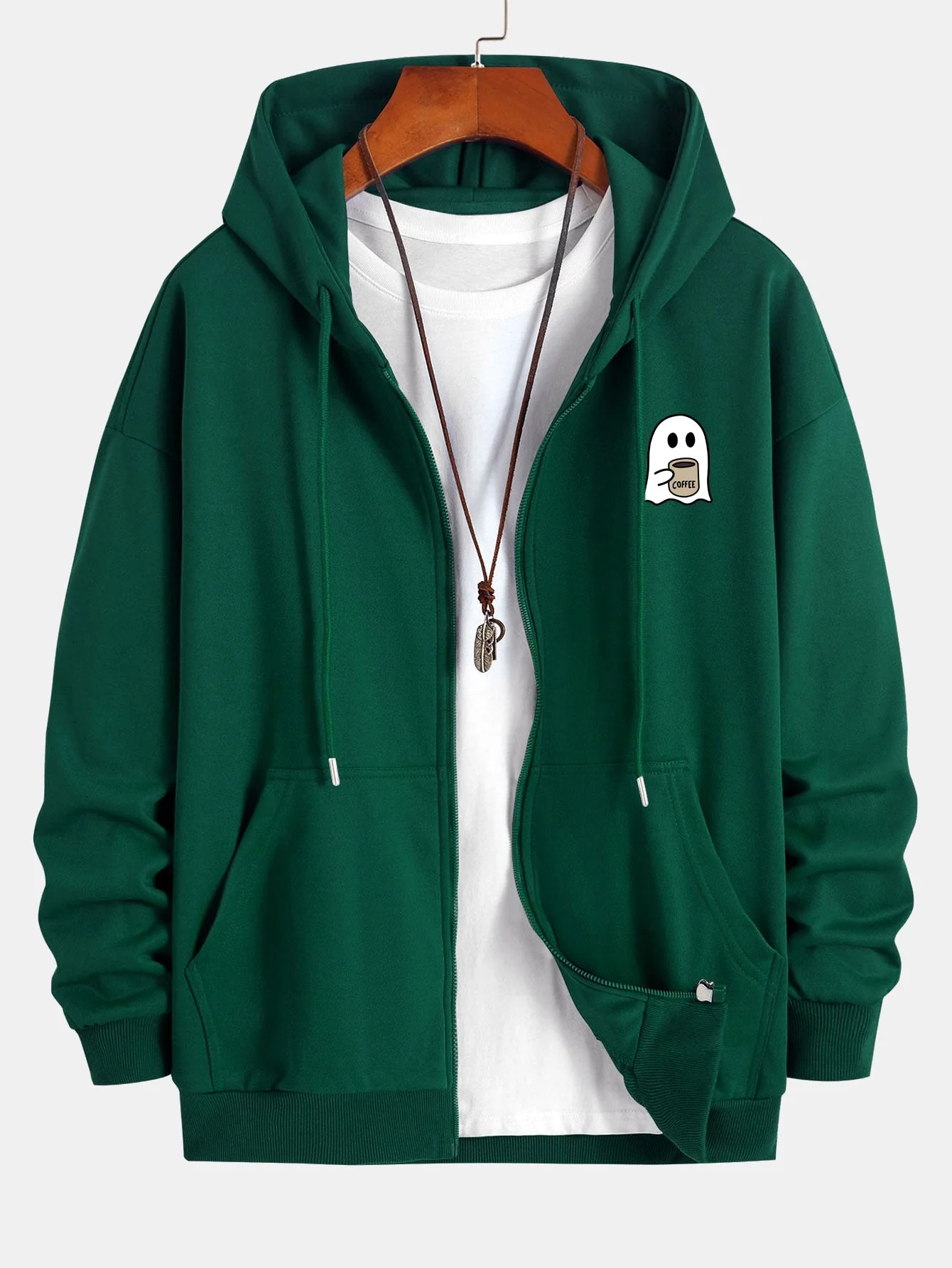 Josías® | Ghost Drinking Coffee Print Relax Fit Zip Hoodie - Image 5