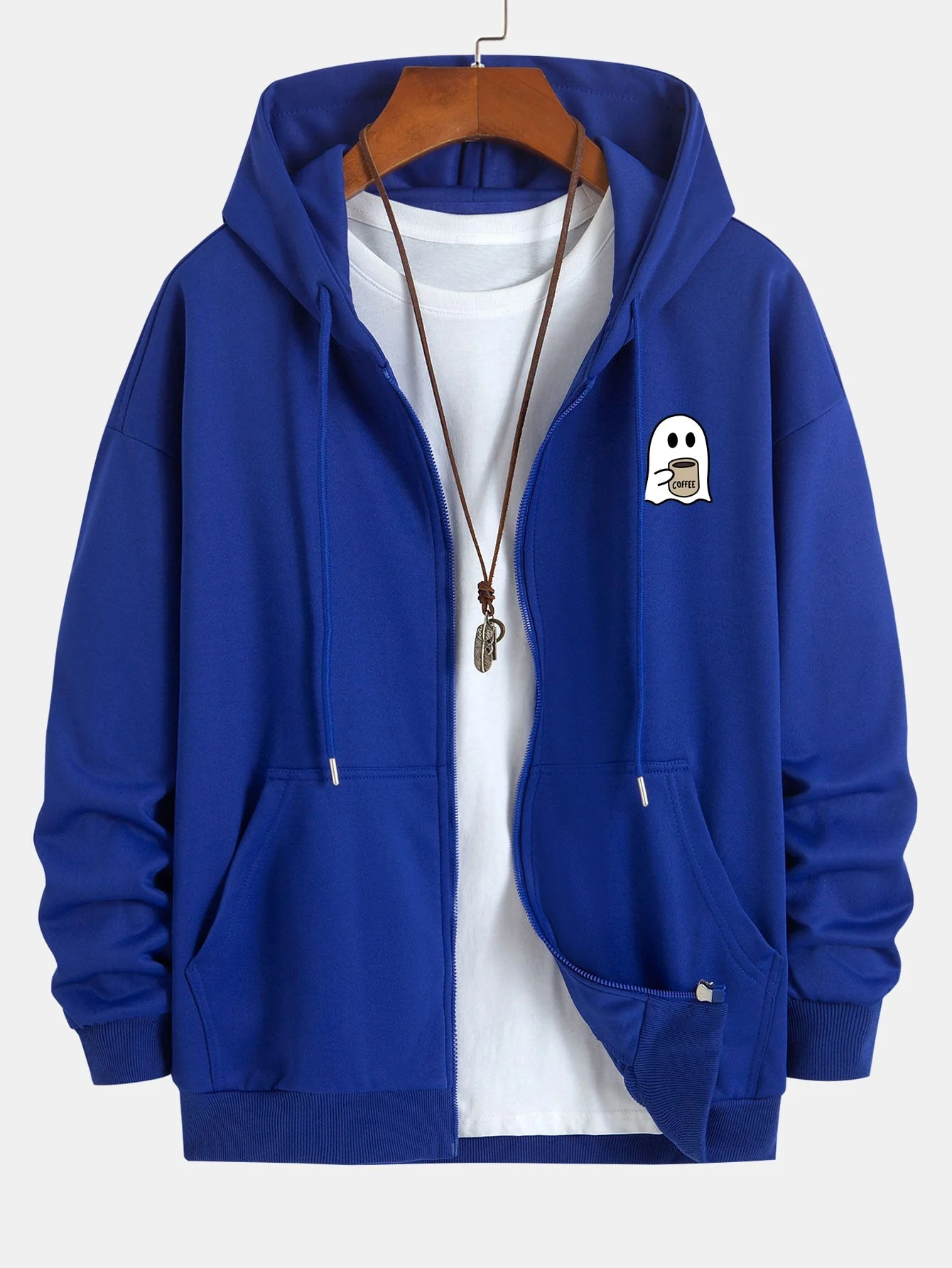 Josías® | Ghost Drinking Coffee Print Relax Fit Zip Hoodie - Image 6