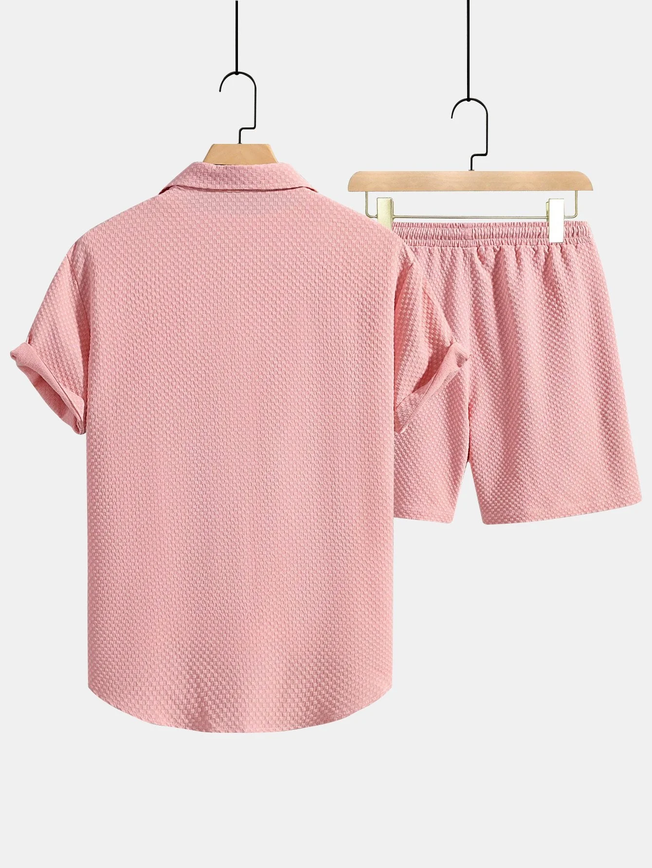 Josué® | Checkerboard Texture Button Up Shirt & Drawstring Shorts - Image 2