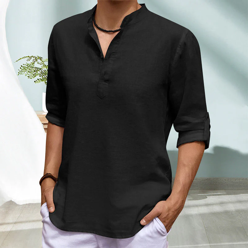 Jourdain® | Casual Solid Color Long-Sleeved Shirt With Stand-Up Collar - Image 10