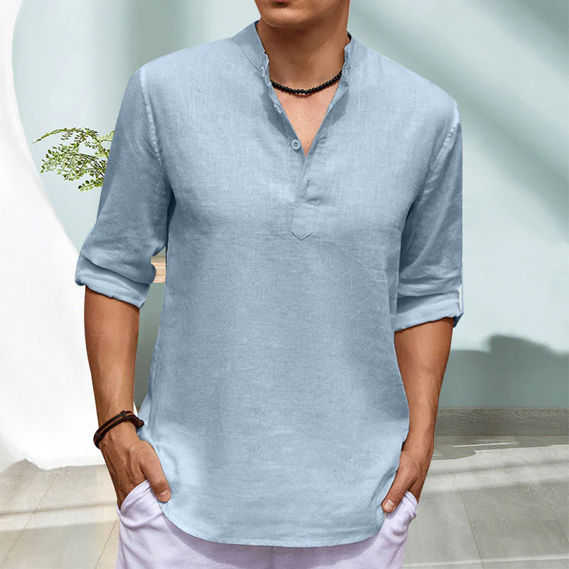 Jourdain® | Casual Solid Color Long-Sleeved Shirt With Stand-Up Collar - Image 11