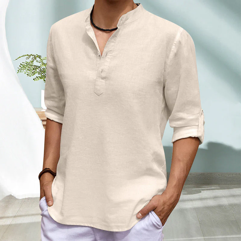 Jourdain® | Casual Solid Color Long-Sleeved Shirt With Stand-Up Collar - Image 12