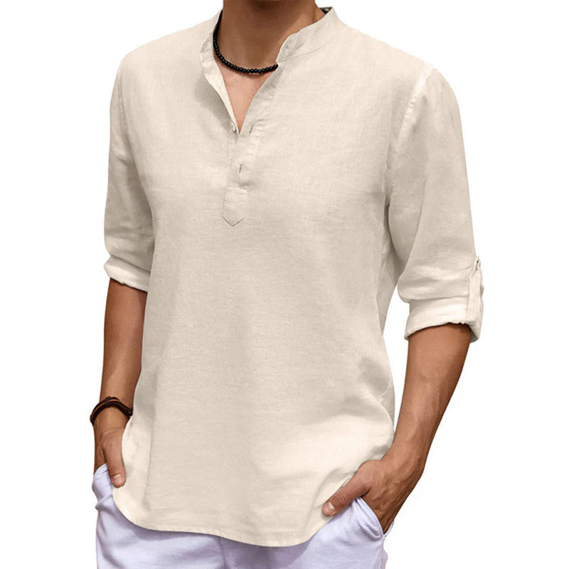 Jourdain® | Casual Solid Color Long-Sleeved Shirt With Stand-Up Collar - Image 2