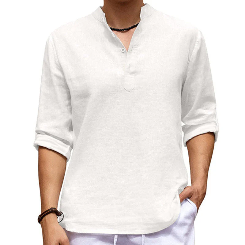 Jourdain® | Casual Solid Color Long-Sleeved Shirt With Stand-Up Collar - Image 3