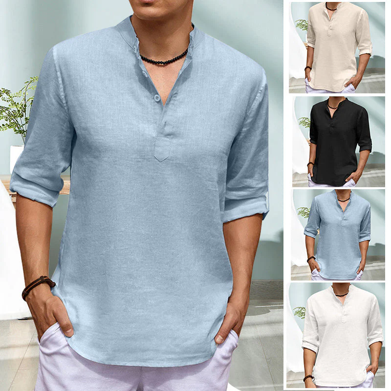 Jourdain® | Casual Solid Color Long-Sleeved Shirt With Stand-Up Collar - Image 4