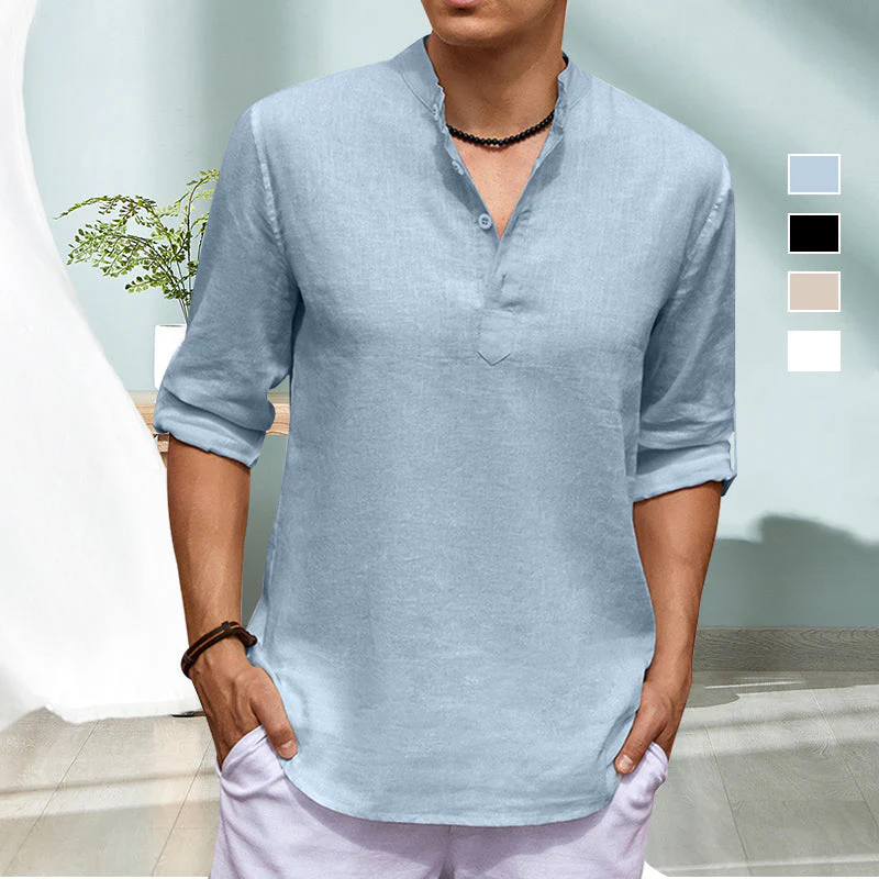 Jourdain® | Casual Solid Color Long-Sleeved Shirt With Stand-Up Collar - Image 5
