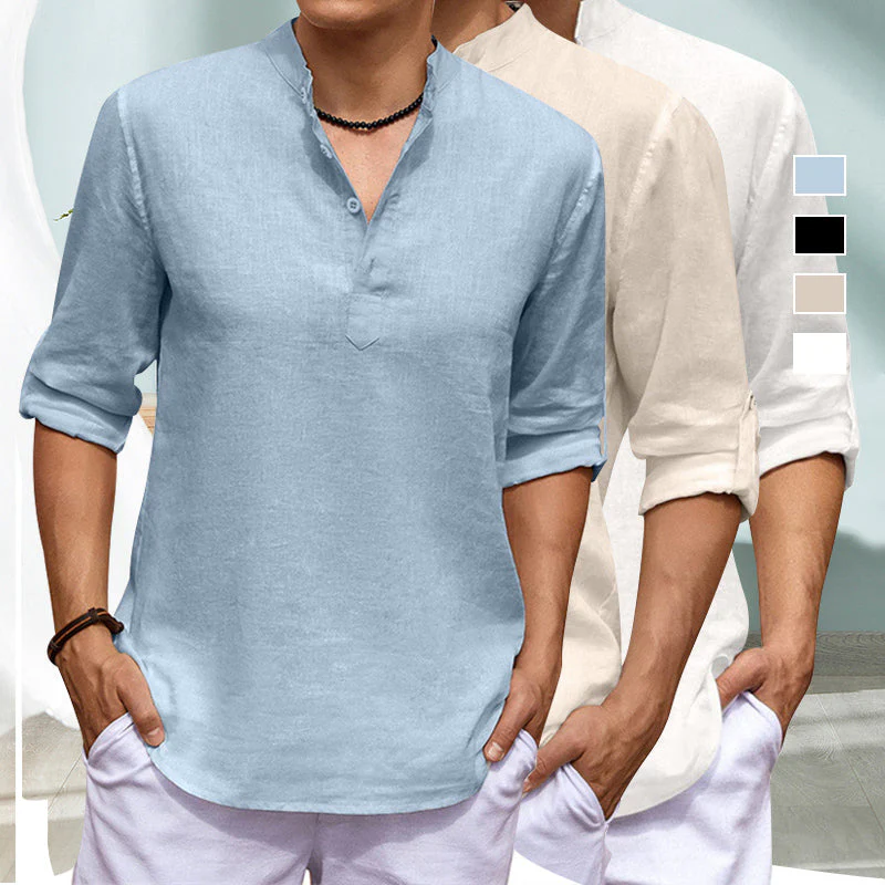 Jourdain® | Casual Solid Color Long-Sleeved Shirt With Stand-Up Collar - Image 6