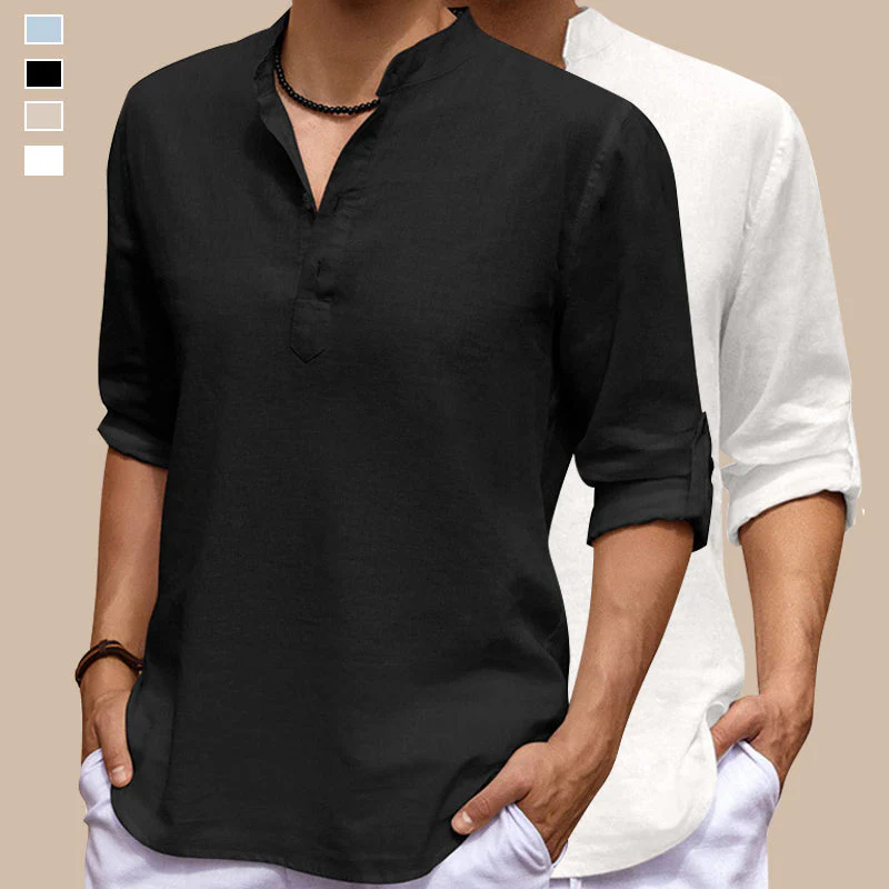 Jourdain® | Casual Solid Color Long-Sleeved Shirt With Stand-Up Collar - Image 7