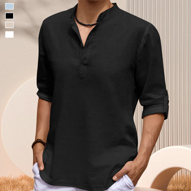Jourdain® | Casual Solid Color Long-Sleeved Shirt With Stand-Up Collar - Image 8