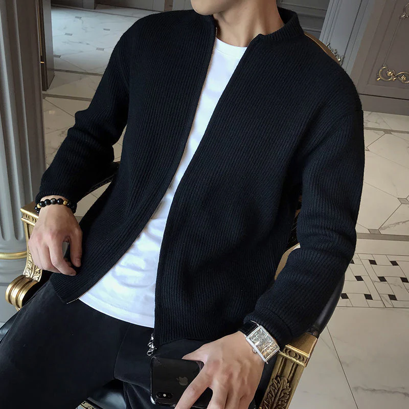 Jovan | Classic zip-up cardigan with ribbed texture for men - Image 2