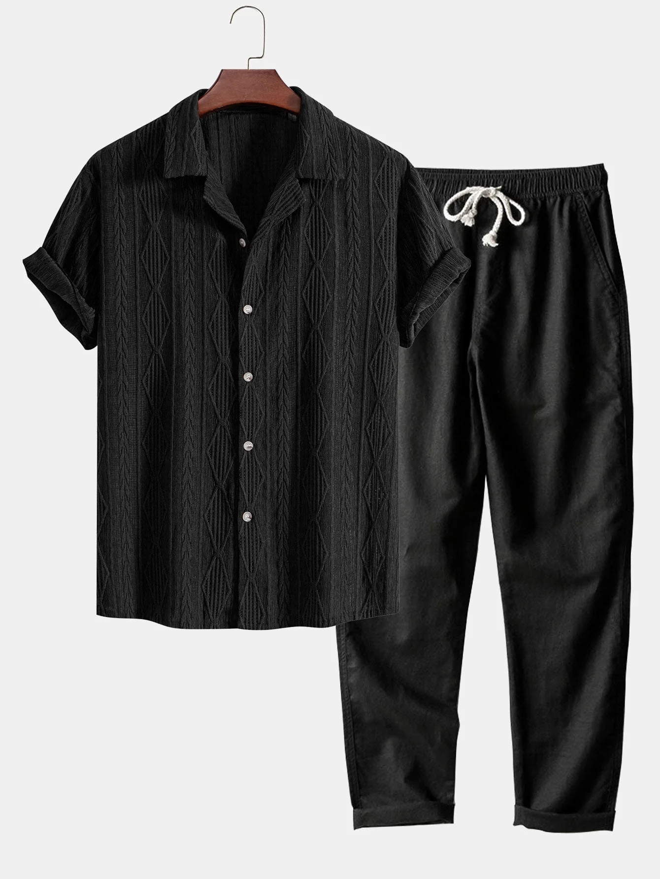 Jovani® | Cuban Geometric Jacquard Shirt & Straight Leg Linen Pants - Image 3