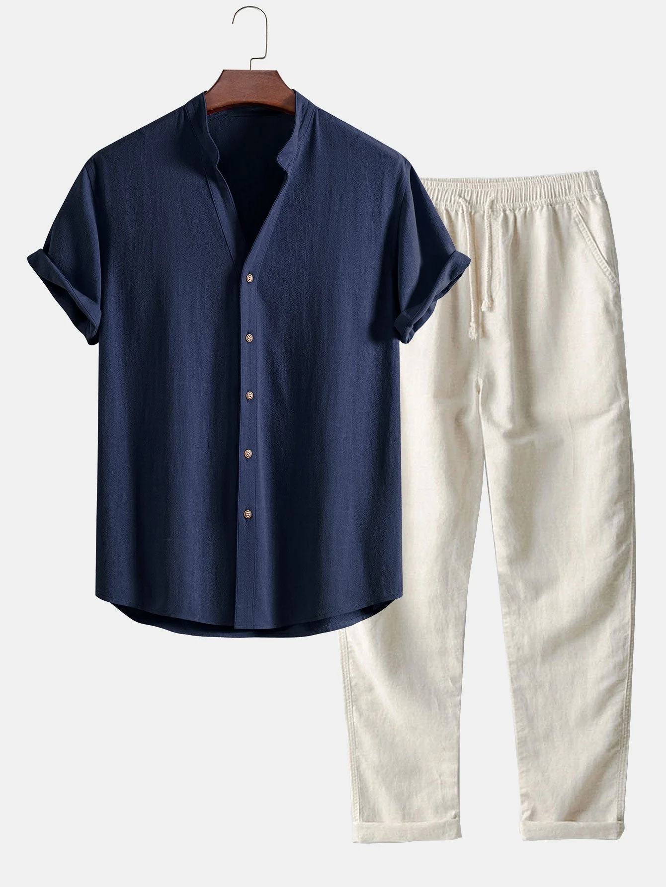 Jovanni® | Linen And Rayon V-Neck Shirt & Straight Leg Linen Pants - Image 2