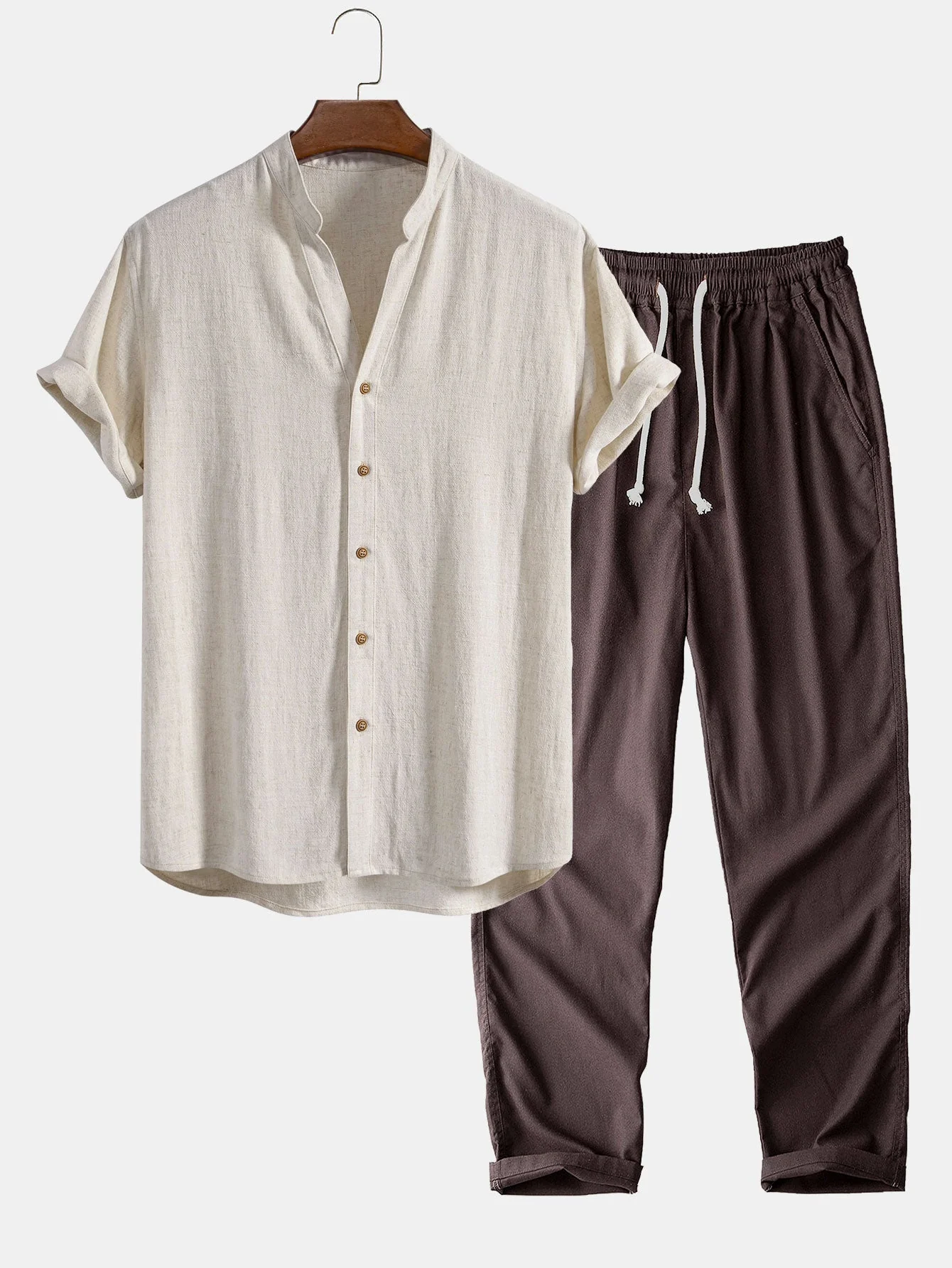 Jovanni® | Linen And Rayon V-Neck Shirt & Straight Leg Linen Pants - Image 4